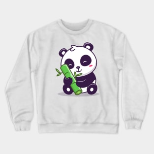 Cute Panda Sitting And Holding Bamboo Crewneck Sweatshirt